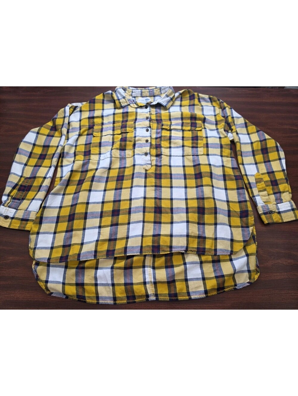 Old Navy Yellow Plaid Boyfriend Flannel Shirt XL 100% Cotton Long Sleeve Grunge